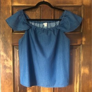 J. Crew Chambray-Type Shirt with Cute Elastic Neck